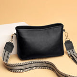 Soft Leather Women Handbag Wide Strap Shoulder Bag Purse