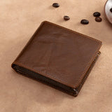 RFID Leather Wallet for Men Vintage Cowhide Short Billfold
