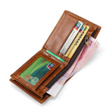 RFID Leather Wallet for Men Vintage Cowhide Short Billfold