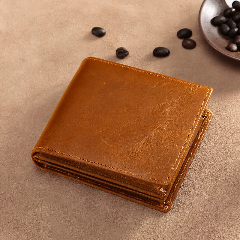 RFID Leather Wallet for Men Vintage Cowhide Short Billfold