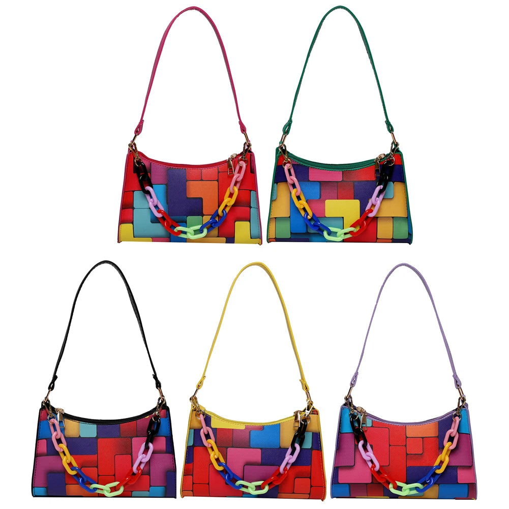 Geometric Hit Underarm Bags Leather Women Casual Shoulder Crossbody Bag