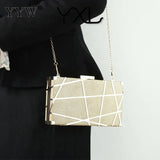 Geometric Pattern Chain Box Clutch Bag Metal Decor Glitter Shoulder Crossbody