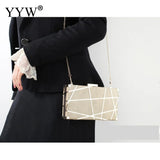 Geometric Pattern Chain Box Clutch Bag Metal Decor Glitter Shoulder Crossbody
