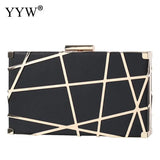 Geometric Pattern Chain Box Clutch Bag Metal Decor Glitter Shoulder Crossbody