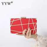Geometric Pattern Chain Box Clutch Bag Metal Decor Glitter Shoulder Crossbody