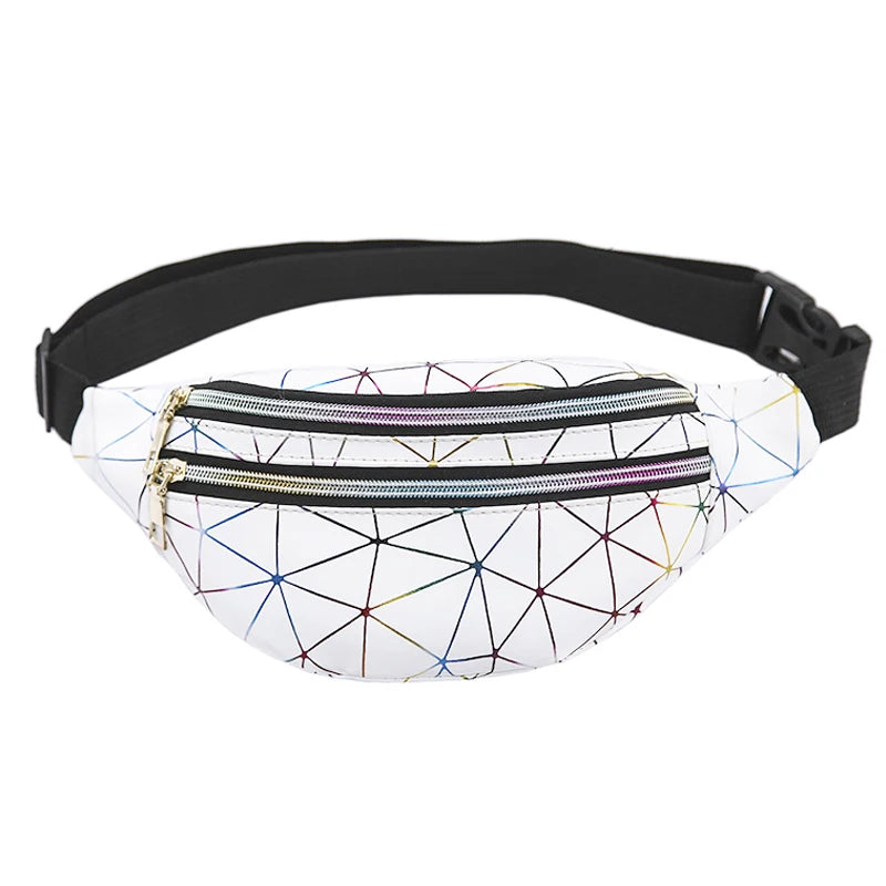 Geometric Pattern Waist Bag PU Leather Belt Chest Phone Pouch