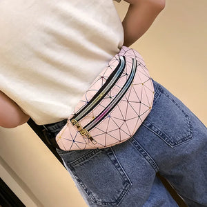 Geometric Pattern Waist Bag PU Leather Belt Chest Phone Pouch