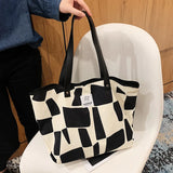 Geometric Shoulder Bags Retro All-match Canvas Tote Office Lady Bag