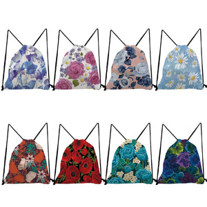 Colorful Floral Drawstring Backpack Portable Women's Shoes Bag