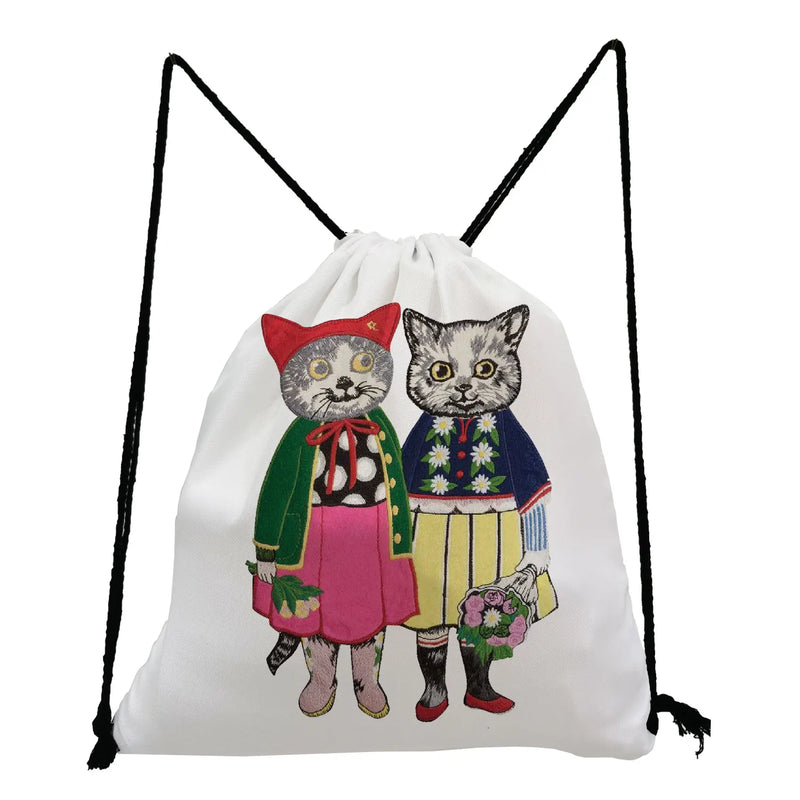Cat Girl Print Backpack Japanese Style Drawstring Pocket Softback Bag