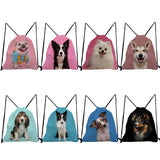 Dog Printed Backpack for Students School Book Bag Drawstring Pocket