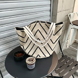 Cotton Woven Tote Bag for Women Casual Knitted Shoulder Bag Large Capacity