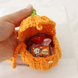 Kids Knitted Pumpkin Mini Pocket Side Bag Woven Storage Pouch Sling Bag