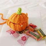 Kids Knitted Pumpkin Mini Pocket Side Bag Woven Storage Pouch Sling Bag