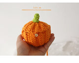 Kids Knitted Pumpkin Mini Pocket Side Bag Woven Storage Pouch Sling Bag