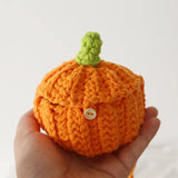 Kids Knitted Pumpkin Mini Pocket Side Bag Woven Storage Pouch Sling Bag