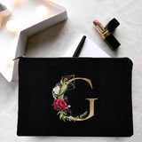 Girl Cosmetic Bag Golden Flower Letter Pattern Storage Organizer Bags Korea