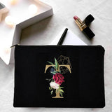 Girl Cosmetic Bag Golden Flower Letter Pattern Storage Organizer Bags Korea