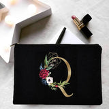 Girl Cosmetic Bag Golden Flower Letter Pattern Storage Organizer Bags Korea