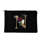 Girl Cosmetic Bag Golden Flower Letter Pattern Storage Organizer Bags Korea