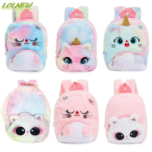 Plush Cat Backpack for Girls, Cute Kids Schoolbag