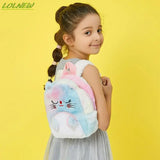 Plush Cat Backpack for Girls, Cute Kids Schoolbag