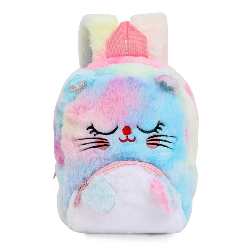 Plush Cat Backpack for Girls, Cute Kids Schoolbag