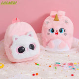 Plush Cat Backpack for Girls, Cute Kids Schoolbag