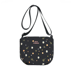 Flower Print Small Shoulder Bag Lightweight Nylon Crossbody Purse