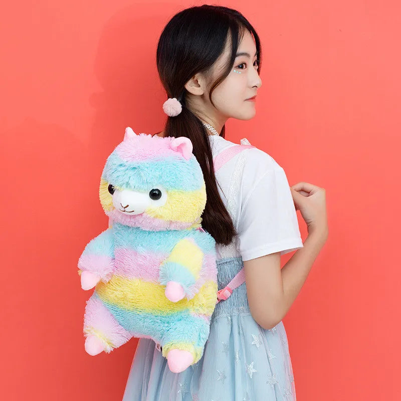 Girl Rainbow Alpaca Plush Doll Toy Backpack Women Cartoon Shoulder Bag