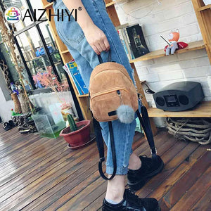 Girl Small Mini Backpack Women Fur Ball Winter Velvet School Opens Shoulder Bag