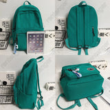 Green Female Bag Solid School College Student Laptop Backpack