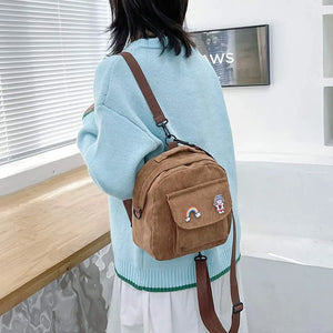 Corduroy Small Backpack Girl Travel Women Shoulder Bag