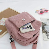 Corduroy Small Backpack Girl Travel Women Shoulder Bag