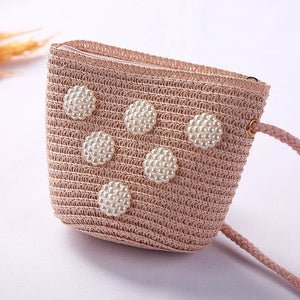 Girl's Floral Rattan Crossbody Bag Mini Shoulder Bag