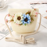 Girl's Floral Rattan Crossbody Bag Mini Shoulder Bag
