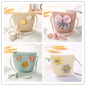 Girl's Floral Rattan Crossbody Bag Mini Shoulder Bag