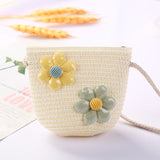 Girl's Floral Rattan Crossbody Bag Mini Shoulder Bag