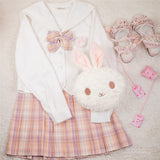 Girl's Plush Rabbit Bag Lolita Party Round Bunny Head Crossbody Bag