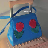 Girls Bag Sweet Vintage PU FLAP Solid Hasp Soft Flower Shoulder Bag