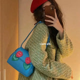 Girls Bag Sweet Vintage PU FLAP Solid Hasp Soft Flower Shoulder Bag