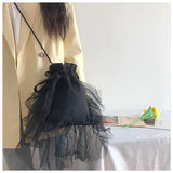 Square Canvas Lace Lady Shoulder Bag Crossbody Style Dark
