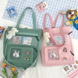 Girls College Student Backpack Canvas Shoulder Bag Lady Tote