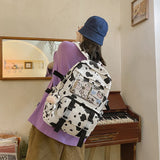 Cow Print Canvas Backpack for Girls Women College Rucksack