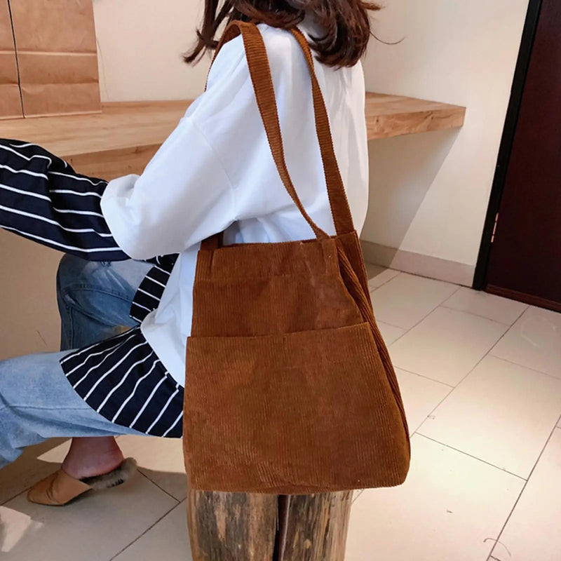 Girls Canvas Handbag Shoulder Bag Corduroy Tote