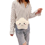 Girls Cartoon Crossbody Bag Plush Shoulder Purse with Metal Chain Strap