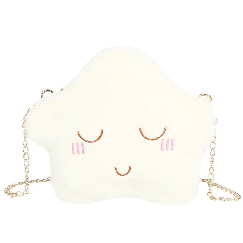 Girls Cartoon Crossbody Bag Plush Shoulder Purse with Metal Chain Strap