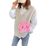 Girls Cartoon Crossbody Bag Plush Shoulder Purse with Metal Chain Strap