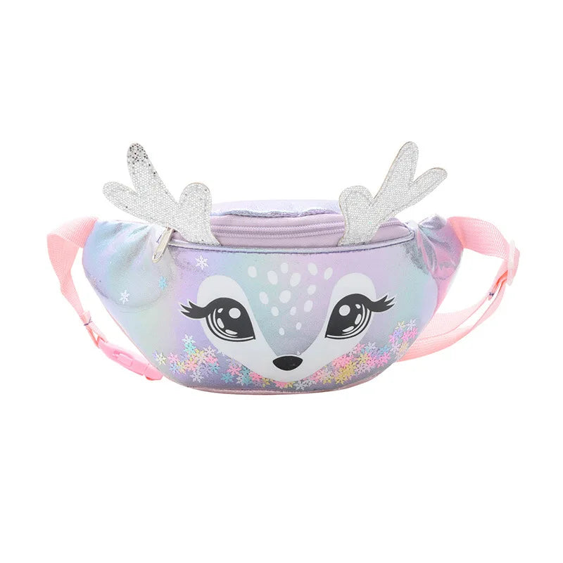 Girls Cartoon Sequins Waist Bag Waterproof PVC Small Deer Belt Crossbody