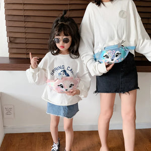 Girls Cartoon Sequins Waist Bag Waterproof PVC Small Deer Belt Crossbody